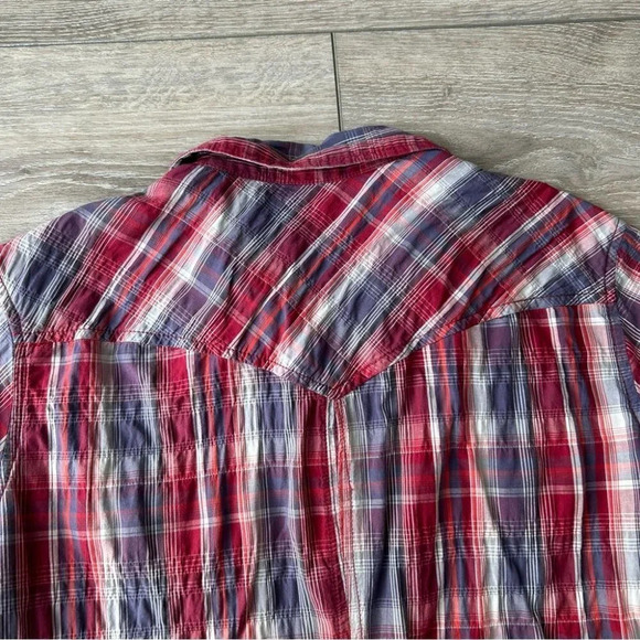 MEC Short  Sleeve Snap Button Plaid Western Shirt - Picture 15 of 15